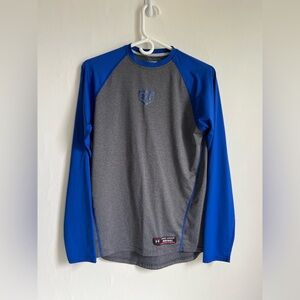 SMALL under armour men’s baseball heat gear long sleeve top shirt blue grey